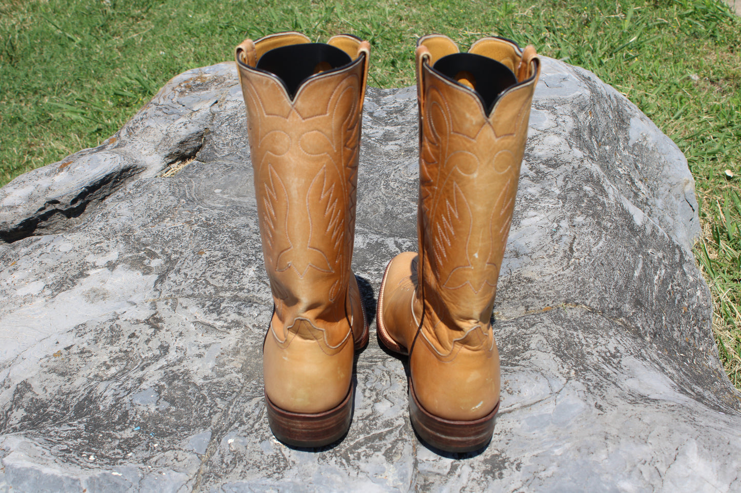 Cutter Bill Men’s Tan Calfskin Cowboy Boots – Size 10.5B