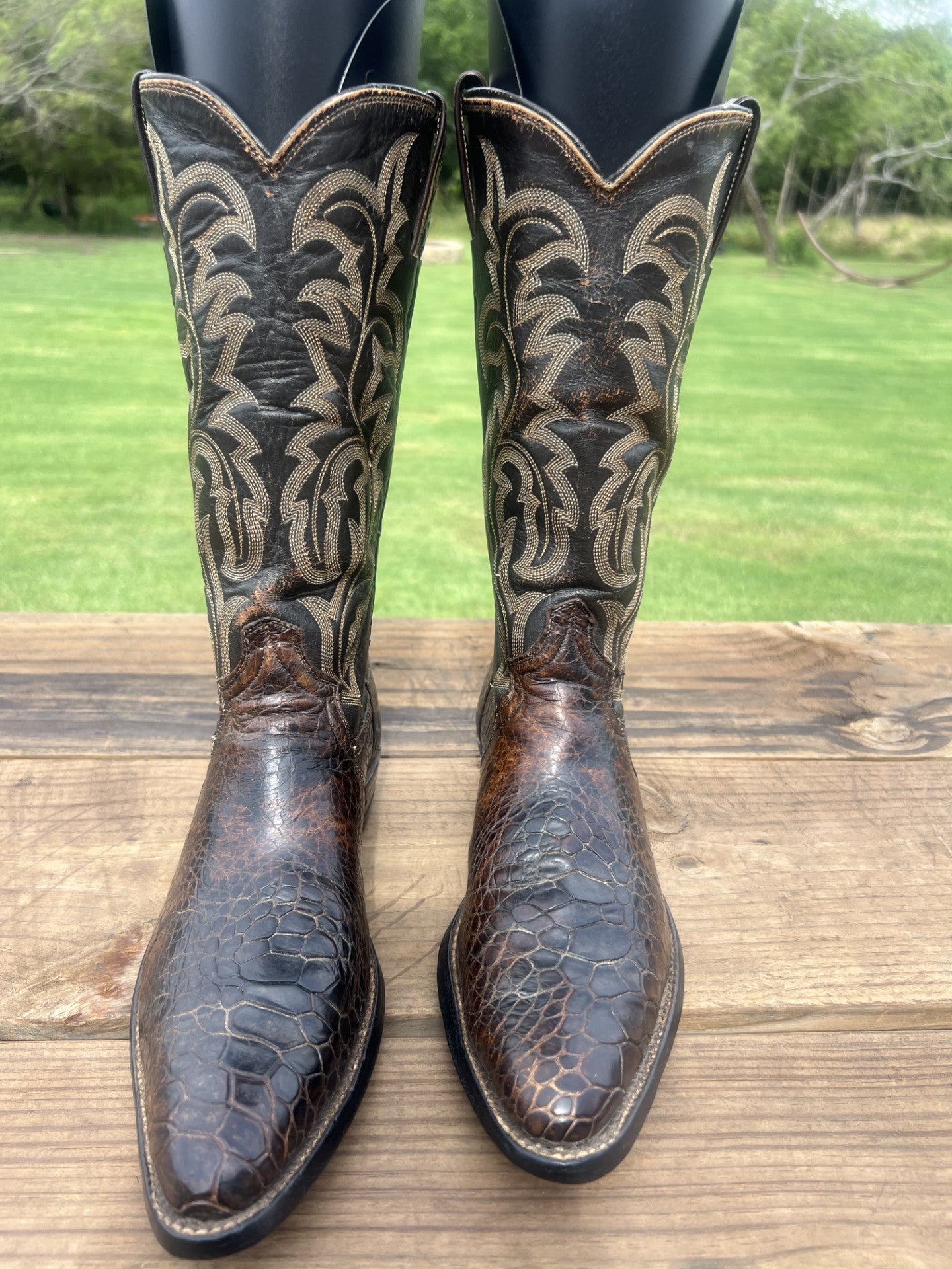 Justin Men's Pre-ban Sea Turtle Brown Cowboy Boots, Round Toe Size 8 B