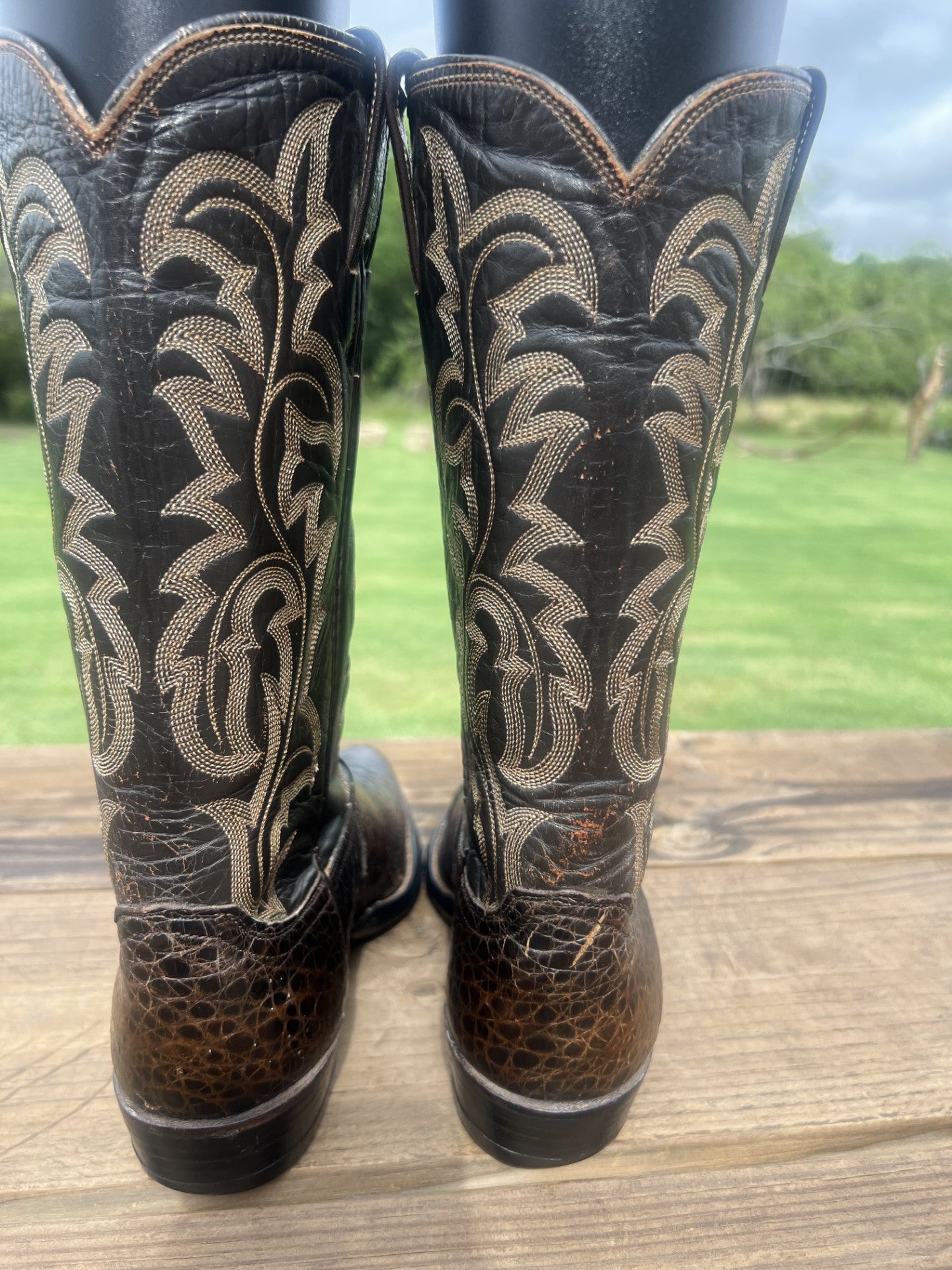 Justin Men's Pre-ban Sea Turtle Brown Cowboy Boots, Round Toe Size 8 B