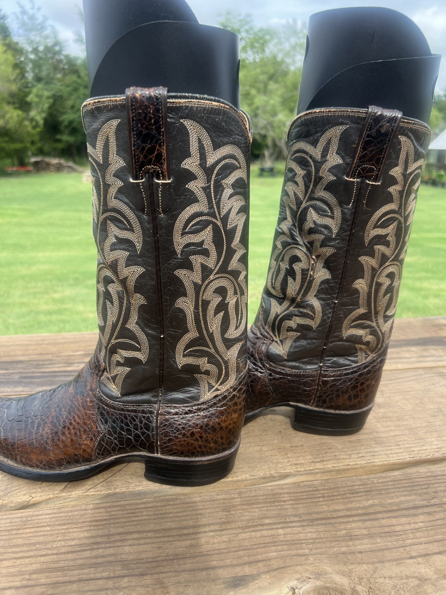 Justin Men's Pre-ban Sea Turtle Brown Cowboy Boots, Round Toe Size 8 B