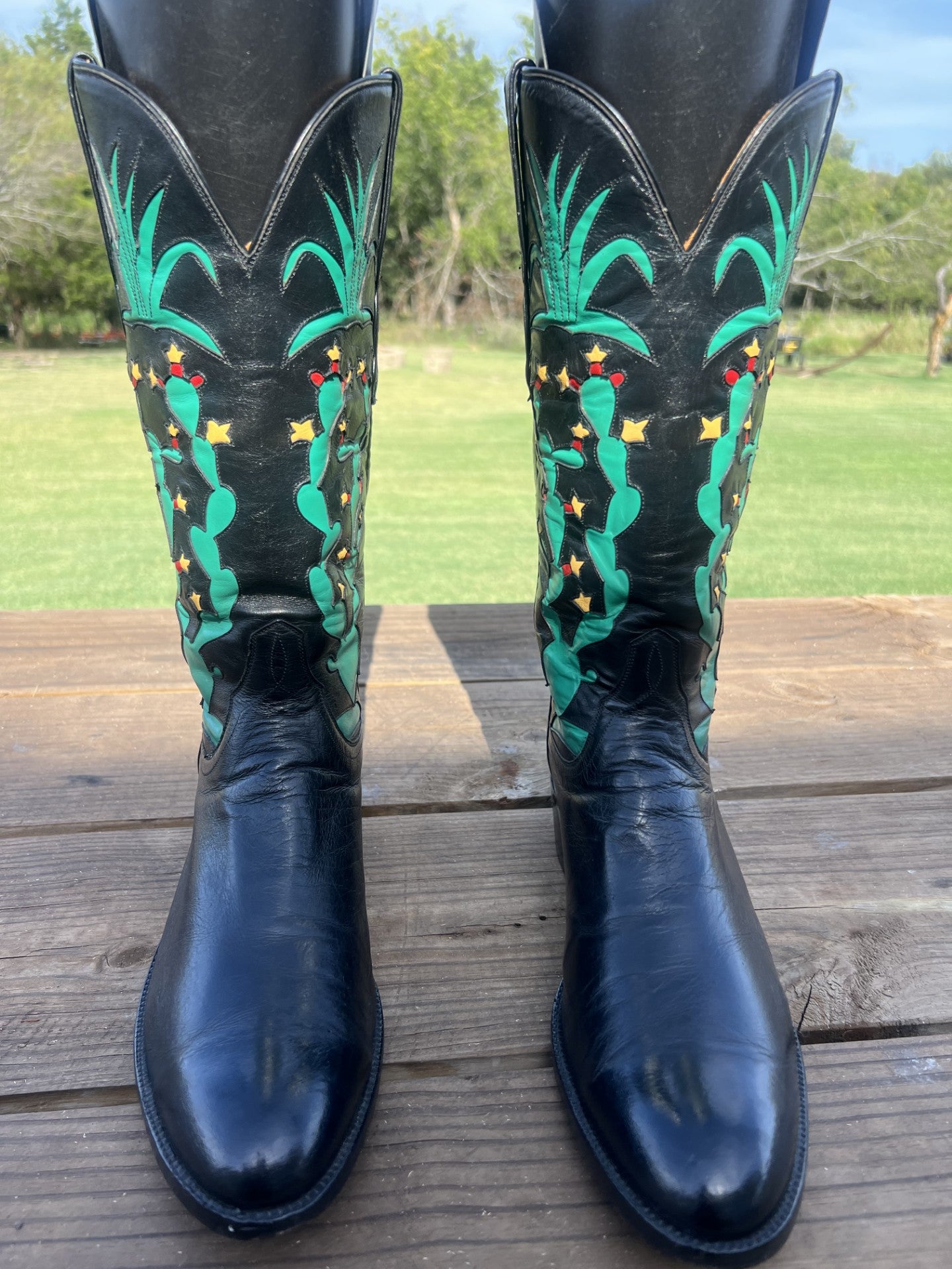 Ammons Men's Black Calfskin Cowboy Boots, Round Toe Size 10 D
