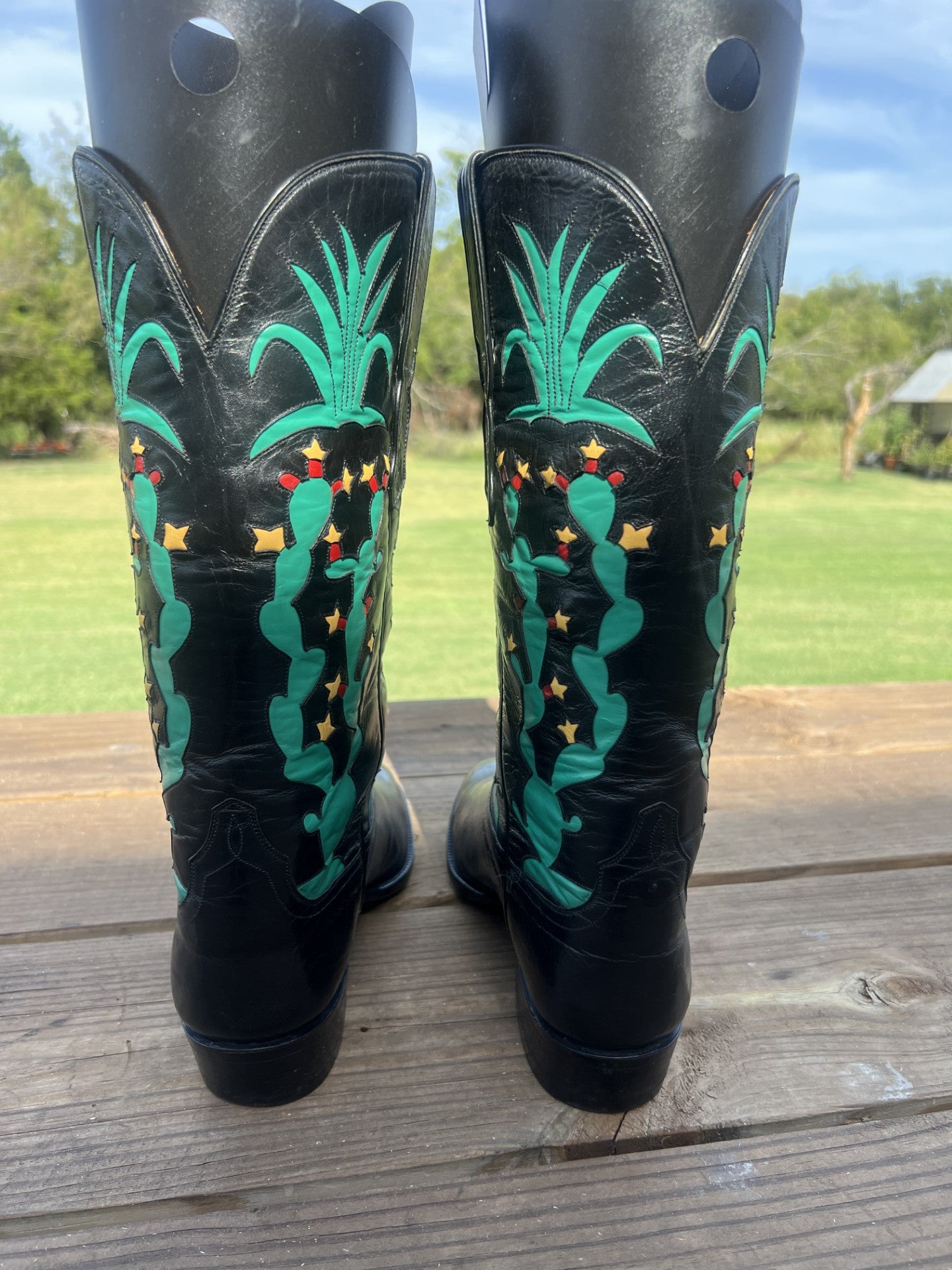 Ammons Men's Black Calfskin Cowboy Boots, Round Toe Size 10 D