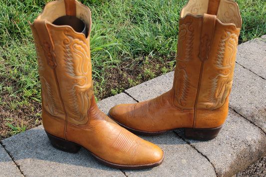 Ammons Tan Smooth Ostrich Men's Cowboy Boots, French Toe Size 11 B