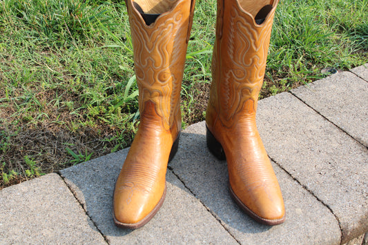 Ammons Tan Smooth Ostrich Men's Cowboy Boots, French Toe Size 11 B