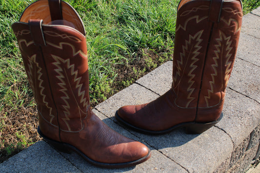 Caboots Men's Brown Calfskin Cowboy Boots, Round Toe Size 9.5 D