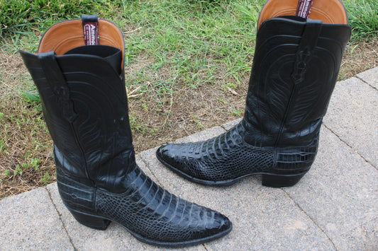 Ammons Black American Alligator Headcut Men's Cowboy Boots, J Toe Size 9 D