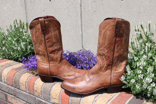 1883 by Lucchese Men's Tan Mad Dog Goat NOS Cowboy Boots, Round Toe Size 12 D
