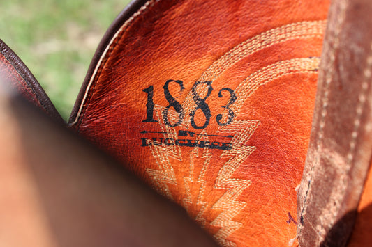 1883 by Lucchese Men's Tan Mad Dog Goat NOS Cowboy Boots, Round Toe Size 12 D