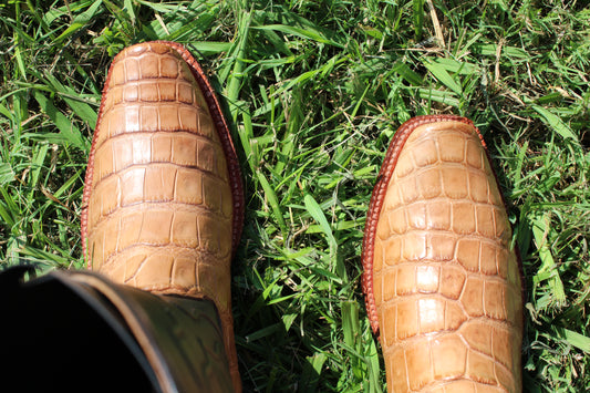 ASC Men's Tan American Alligator Cowboy Boots, Cutter Toe Size 9 D