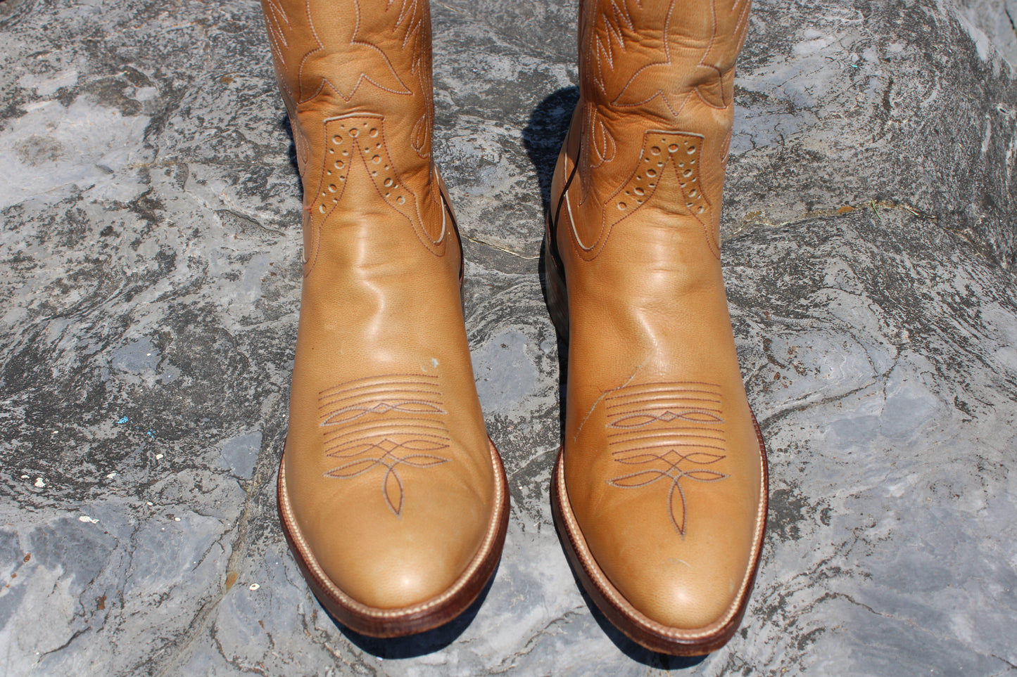 Cutter Bill Men’s Tan Calfskin Cowboy Boots – Size 10.5B