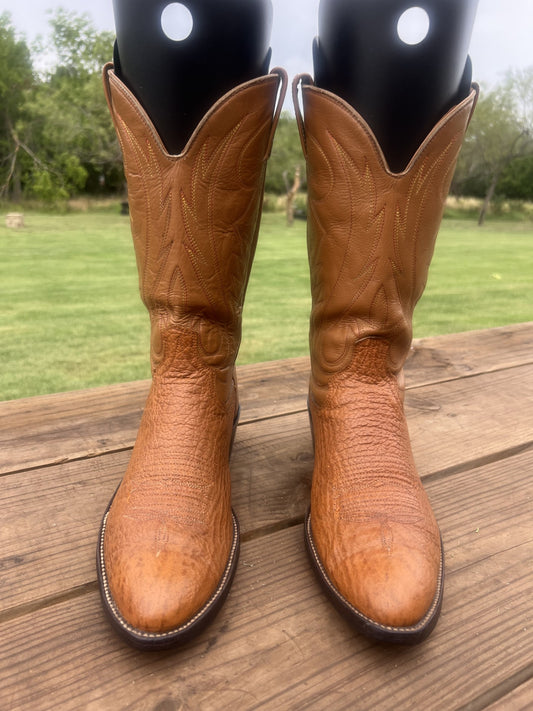 Brahma Men's Tan Shark Cowboy Boots, Round Toe Size 12 B