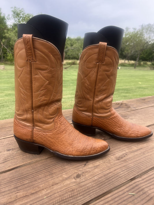 Brahma Men's Tan Shark Cowboy Boots, Round Toe Size 12 B