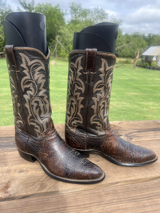 Justin Men's Pre-ban Sea Turtle Brown Cowboy Boots, Round Toe Size 8 B