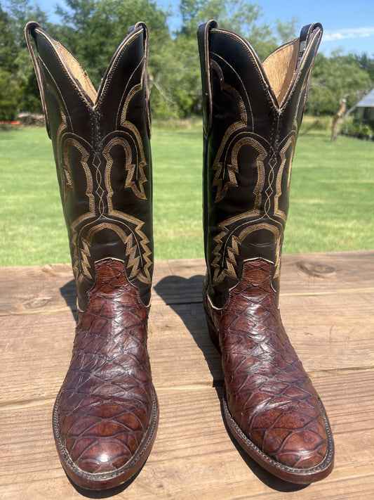 Crown Men's Brown Preban Anteater Cowboy Boots, Round Toe Size 8.5 D