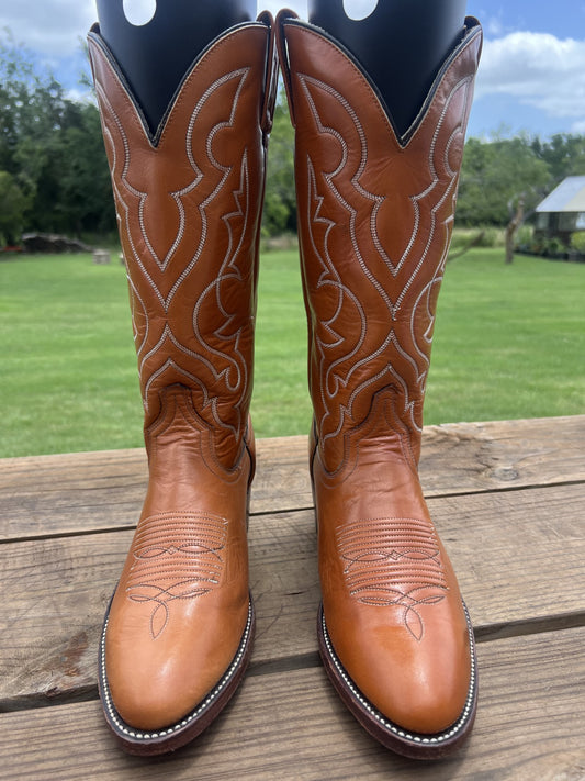 Dan Post Men's Brown Calfskin Cowboy Boots, Round Toe Size 9 D