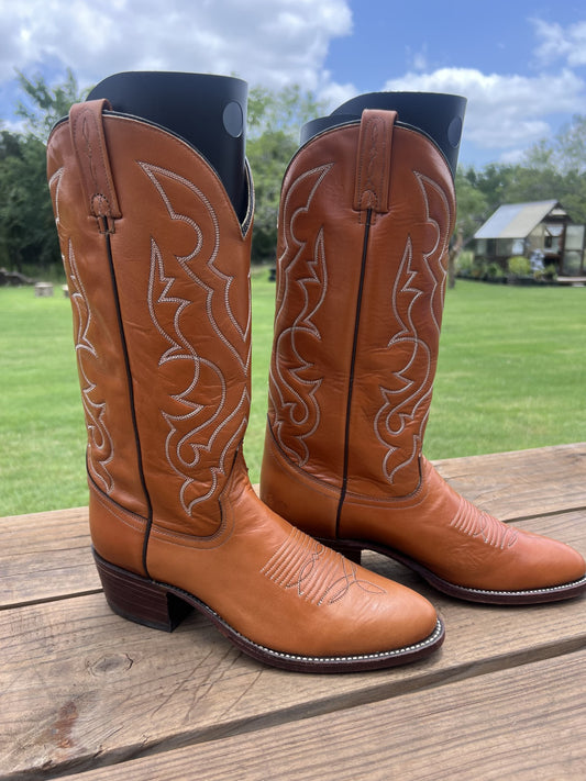 Dan Post Men's Brown Calfskin Cowboy Boots, Round Toe Size 9 D