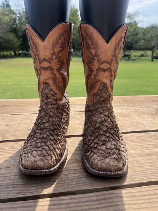 Dan Post Men's Brown Sea Bass Cowboy Boots, Wide Square Toe Size 9.5 EE