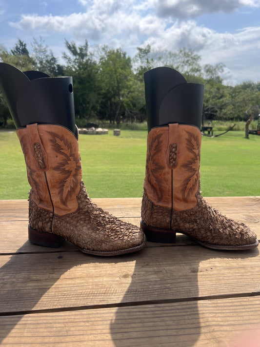 Dan Post Men's Brown Sea Bass Cowboy Boots, Wide Square Toe Size 9.5 EE