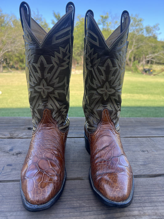 Tony Lama Men's Brown Sea Turtle Cowboy Boots, Round Toe Size 8 D