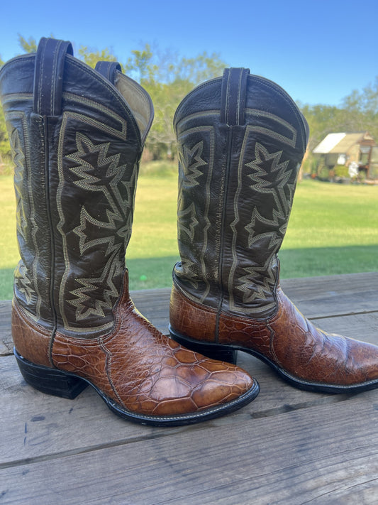 Tony Lama Men's Brown Sea Turtle Cowboy Boots, Round Toe Size 8 D